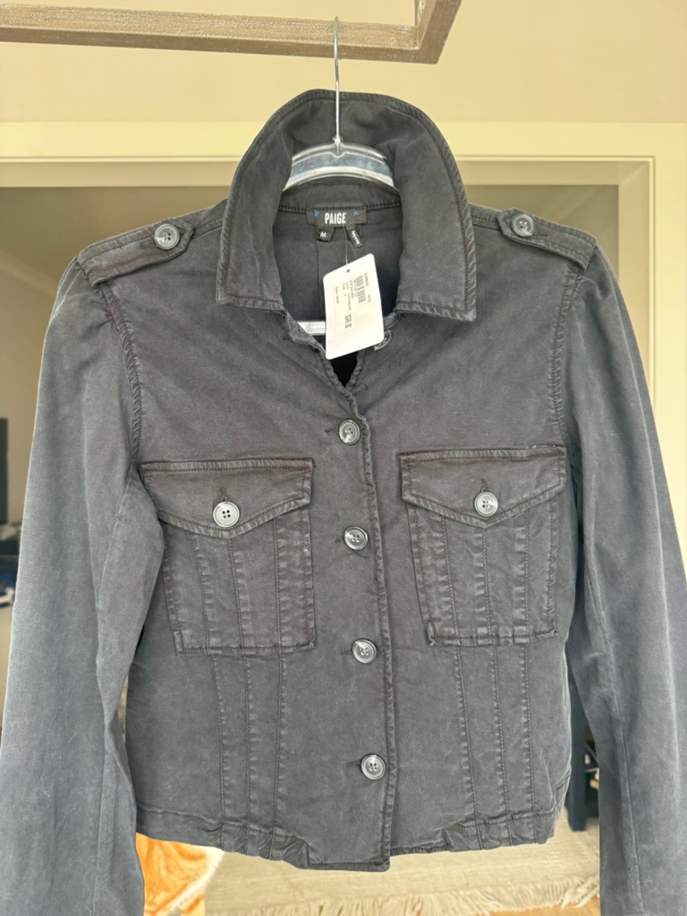 PAIGE Dark Charcoal Military-Style Jean Jacket
